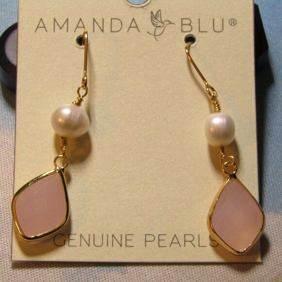 Amanda Blu | Gold/Blush Solitaire Crystal Peral Drop Earrings - Picture 1 of 2